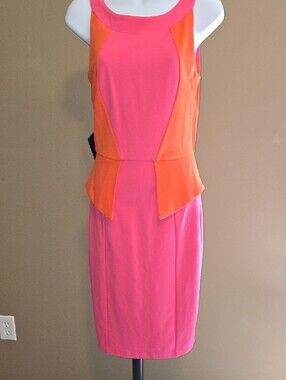 bebe Pink and Orange Colorblock Midi Dress NWT XS